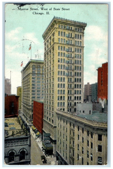 1910 Monroe Street West Of State Street Cars Chicago Illinois IL Posted Postcard