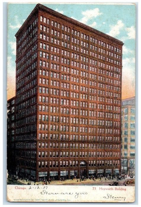 1907 Hayworth Building Street View Trolley Chicago Illinois IL Posted Postcard