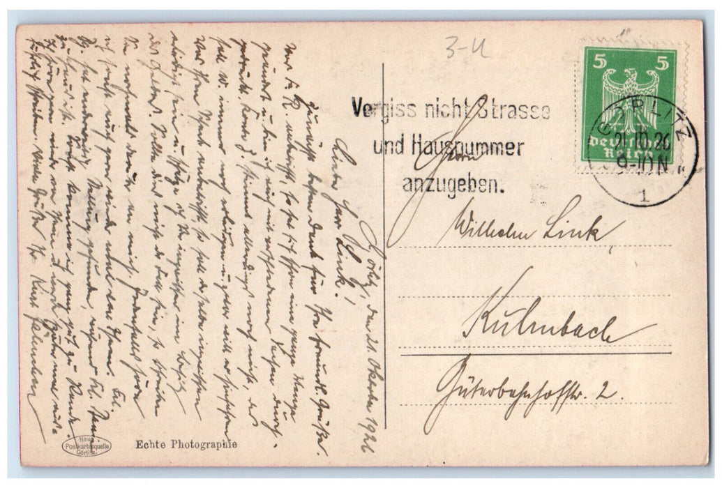 1926 State Crown Gorlitz-Biesnitz Germany Posted RPPC Photo Postcard