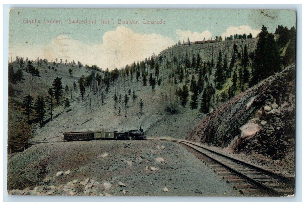 1909 Giant's Ladder Switzerland Trail Railroad Boulder Colorado CO Postcard