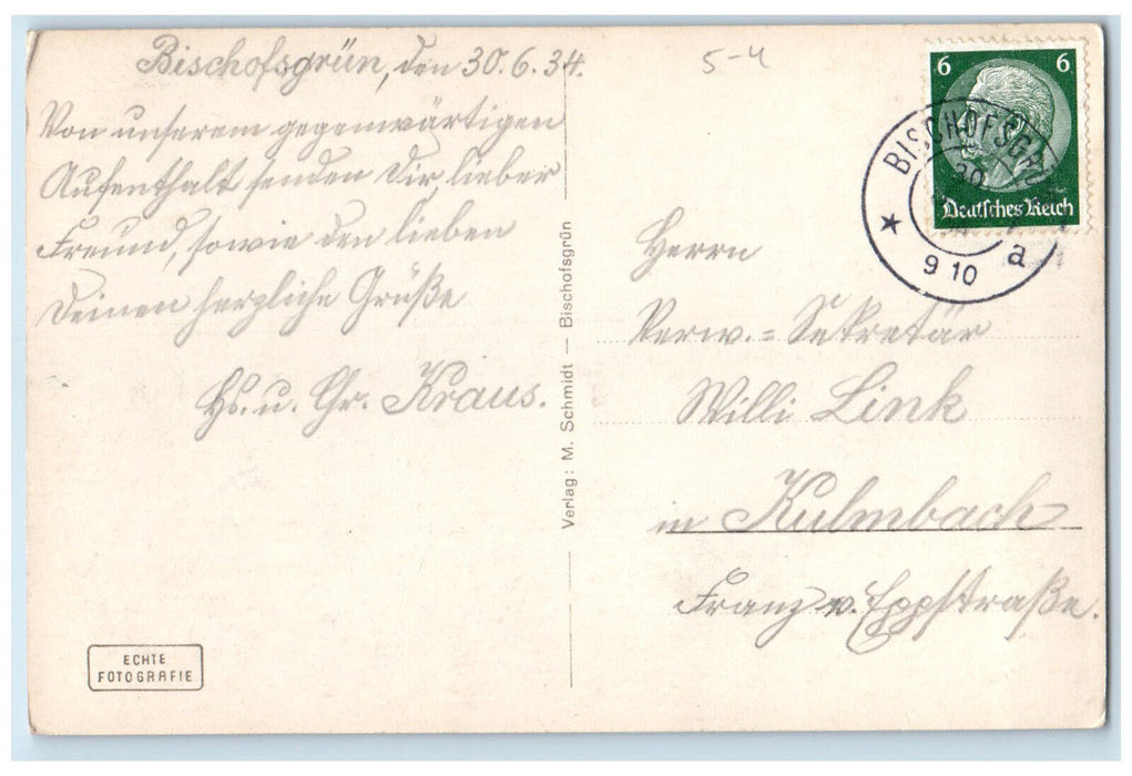 1934 Health Resort Bischofsgrun and Birnstengel Germany RPPC Photo Postcard