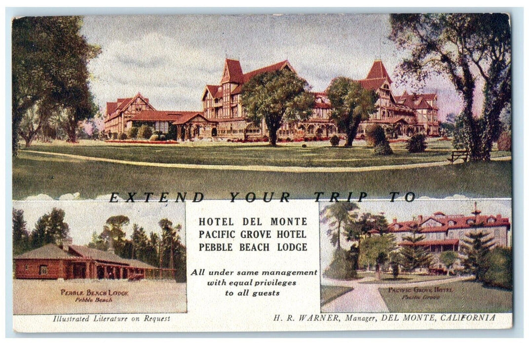 Hotel Del Monte Pacific Grove Motel Pebble Beach Lodge Del Monte CA Postcard