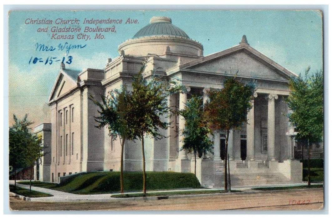 1913 Christian Church Independence Ave. Gladstone Boulevard Kansas City Postcard