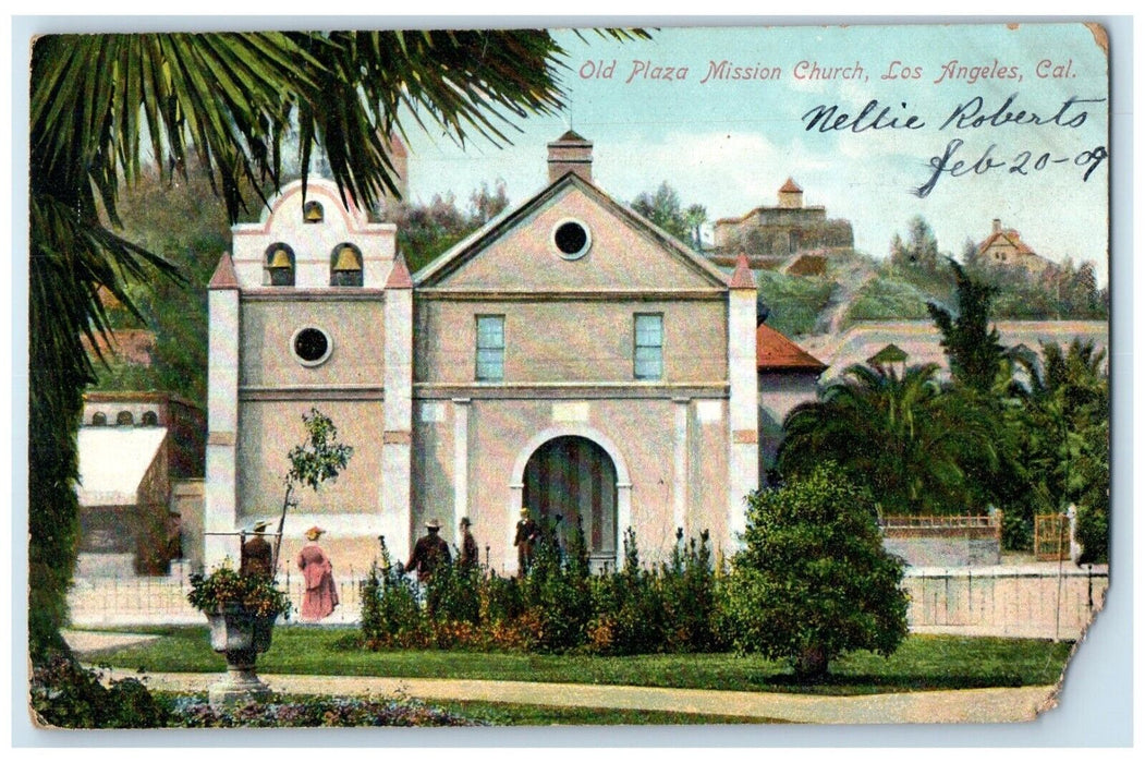 1909 Old Plaza Mission Church Chapel Exterior Los Angeles California CA Postcard