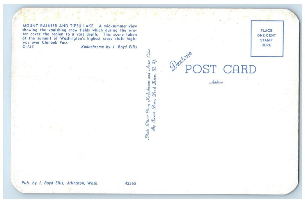 c1960 Mount Rainier Tipsu Lake Snow Winter Chinook Pass Washington WA Postcard