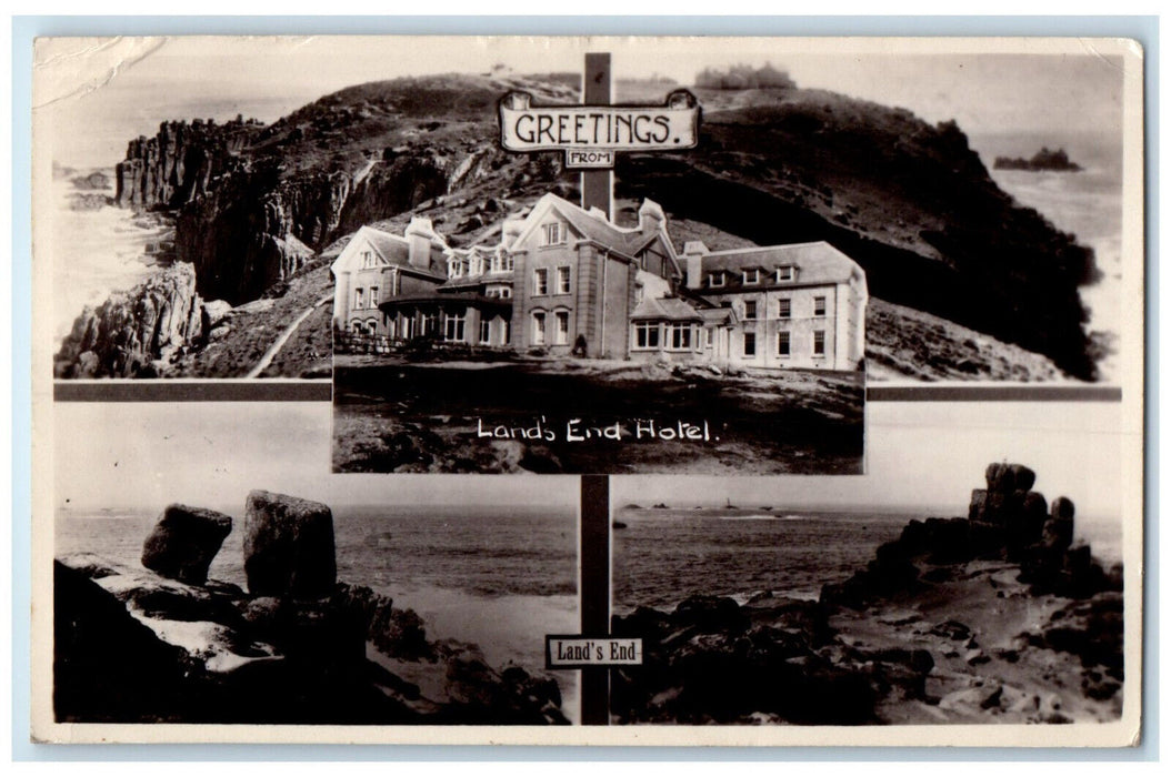 1936 Hotel Greetings from Lands End England Multiview RPPC Photo Postcard