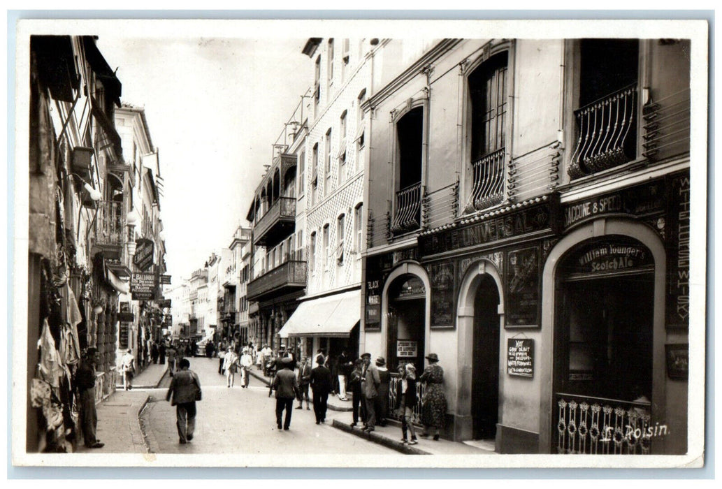 1939 Cafe Saloon Gibraltar Main Street Scene Spain RPPC Photo Postcard