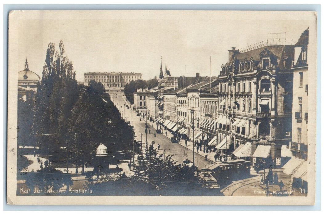 1921 Kings Palace Karl Johansgate Kristiana Norway RPPC Photo Postcard