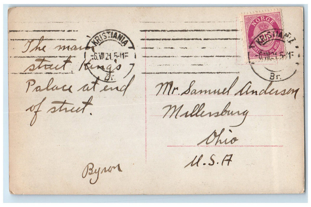 1921 Kings Palace Karl Johansgate Kristiana Norway RPPC Photo Postcard