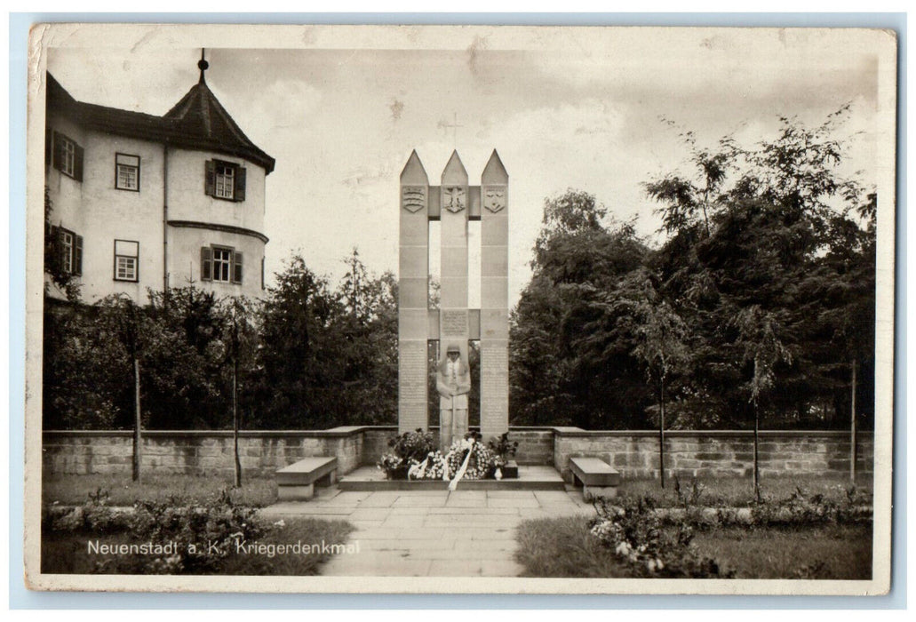 1930 Neuenstadt am Kocher Krieger Monument Germany RPPC Photo Postcard