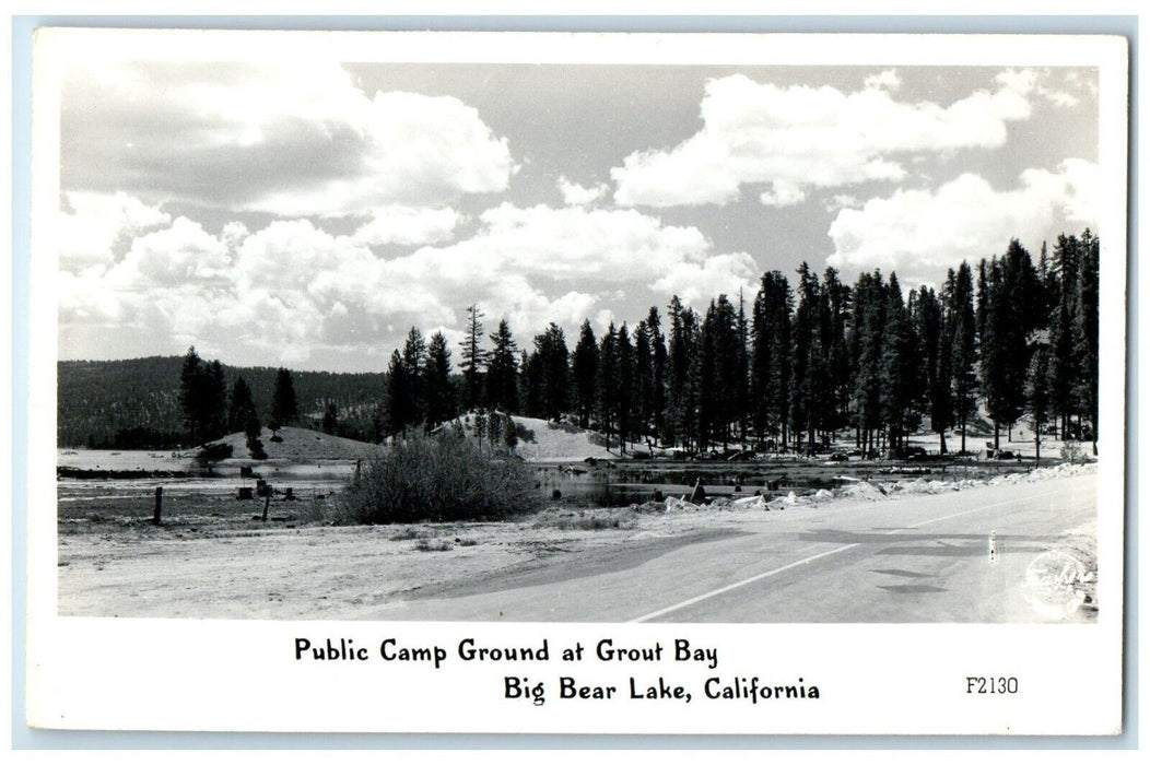 c1940's Public Camp Ground At Grout Bay Big Bear Lake CA RPPC Photo Postcard