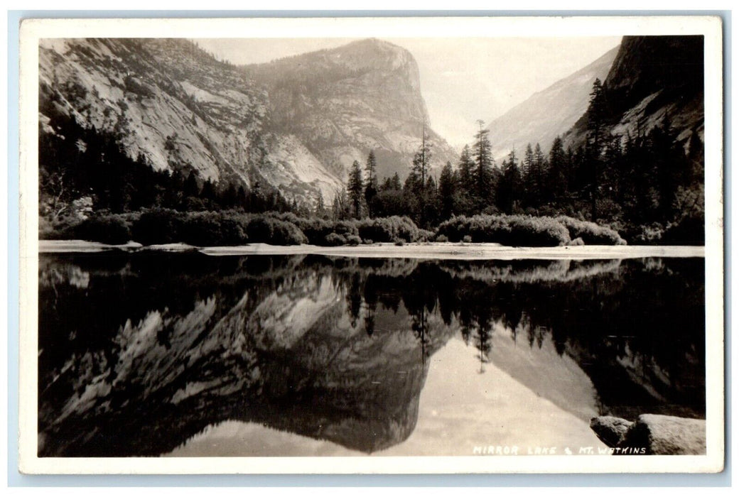 View Of Mirror Lake & Mt. Watkins Yosemite California CA RPPC Photo Postcard