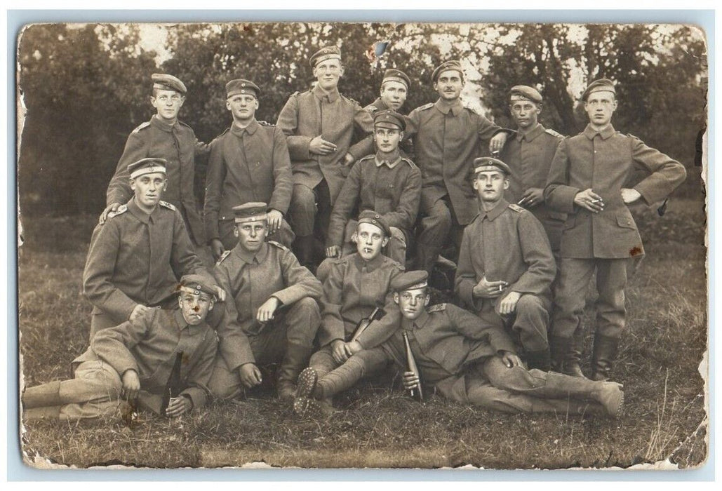 c1914-1918 WWI German Infantry Soldier Wine Smoking Germany RPPC Photo Postcard