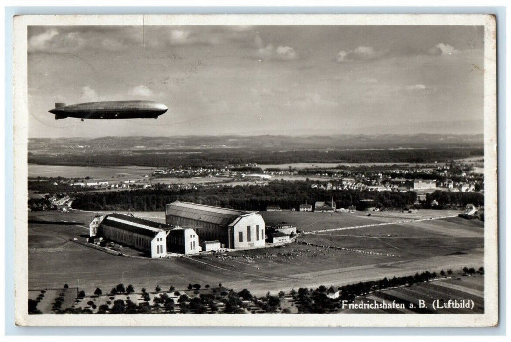 1933 Graf Zeppelin Airship Stamp Friedrichshafen Germany RPPC Photo Postcard