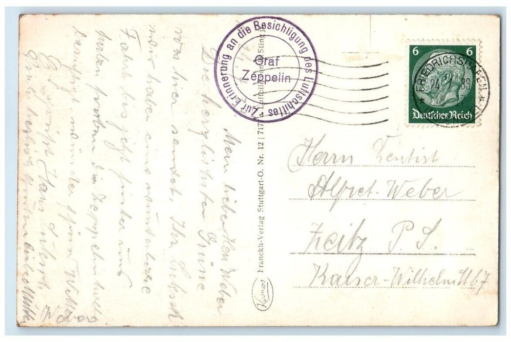 1933 Graf Zeppelin Airship Stamp Friedrichshafen Germany RPPC Photo Postcard