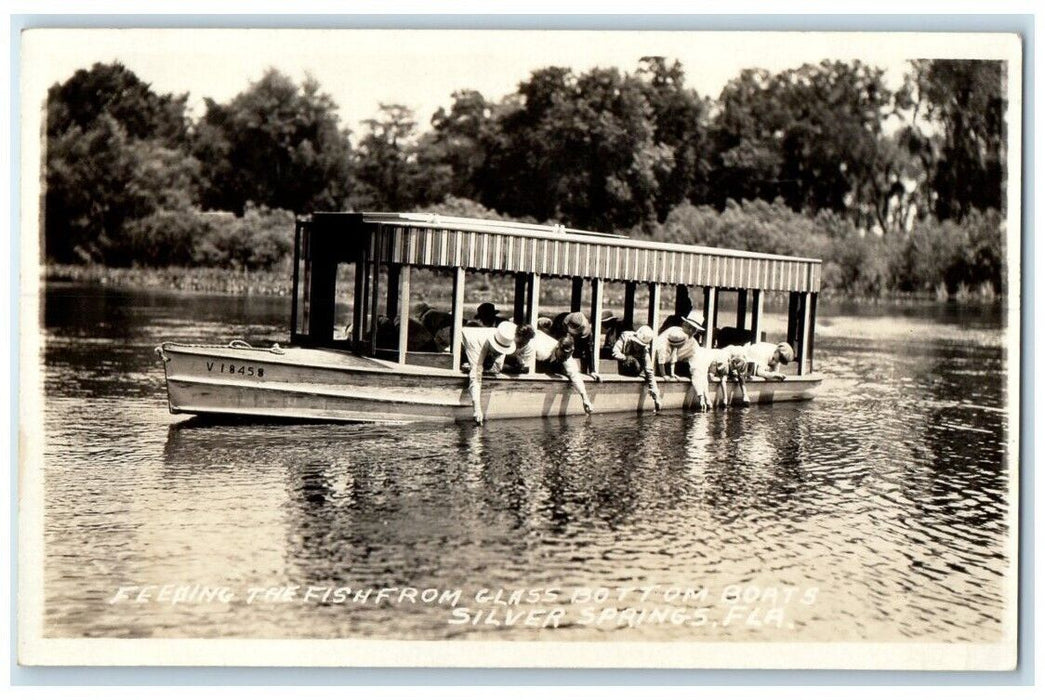 c1930's Glass Bottom Boat Feeding Fish Silver Springs FL RPPC Photo Postcard