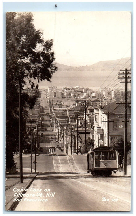c1940's Cable Cars On Fillmore St. Hill San Francisco CA RPPC Photo Postcard