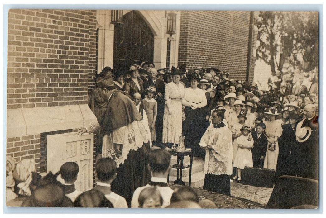 c1910's Church Preist Ceremony Crowded People RPPC Photo Antique Postcard