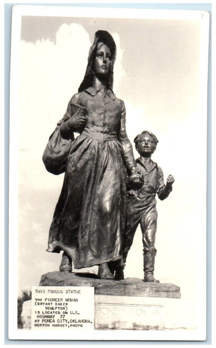 c1940's The Pioneer Woman Statue Ponca City Oklahoma OK RPPC Photo Postcard