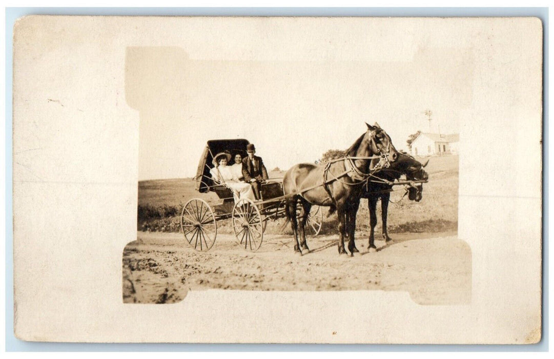 c1910's Womans Riding Horse And Buggy Windmill Dirt Road RPPC Photo Postcard