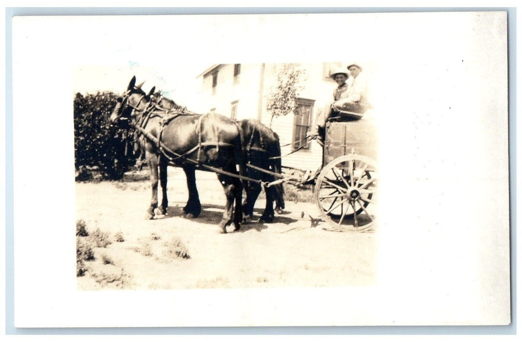 c1910s Man Riding Horse And Wagon Dirt Road RPPC Photo Unposted Antique Postcard