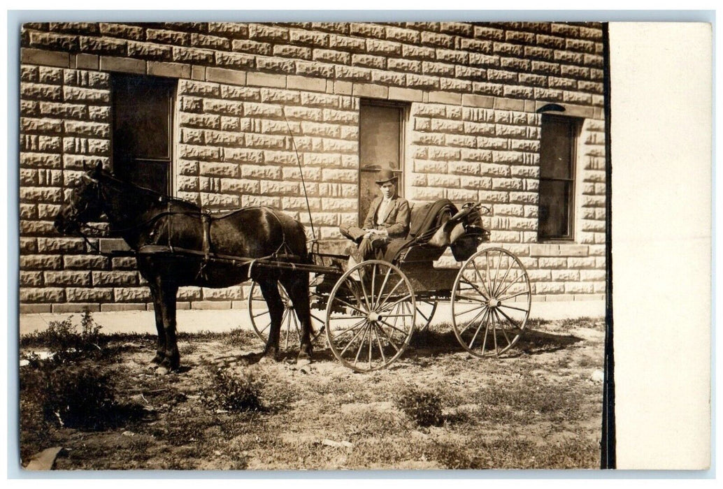 c1910's Fred Miller Riding Horse And Wagon RPPC Photo Unposted Antique Postcard