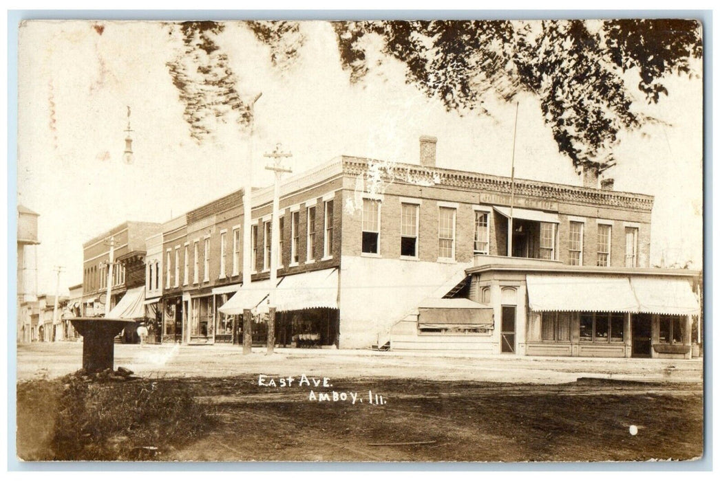c1910's East Avenue Stores Dirt Road Amboy Illinois IL RPPC Photo Postcard