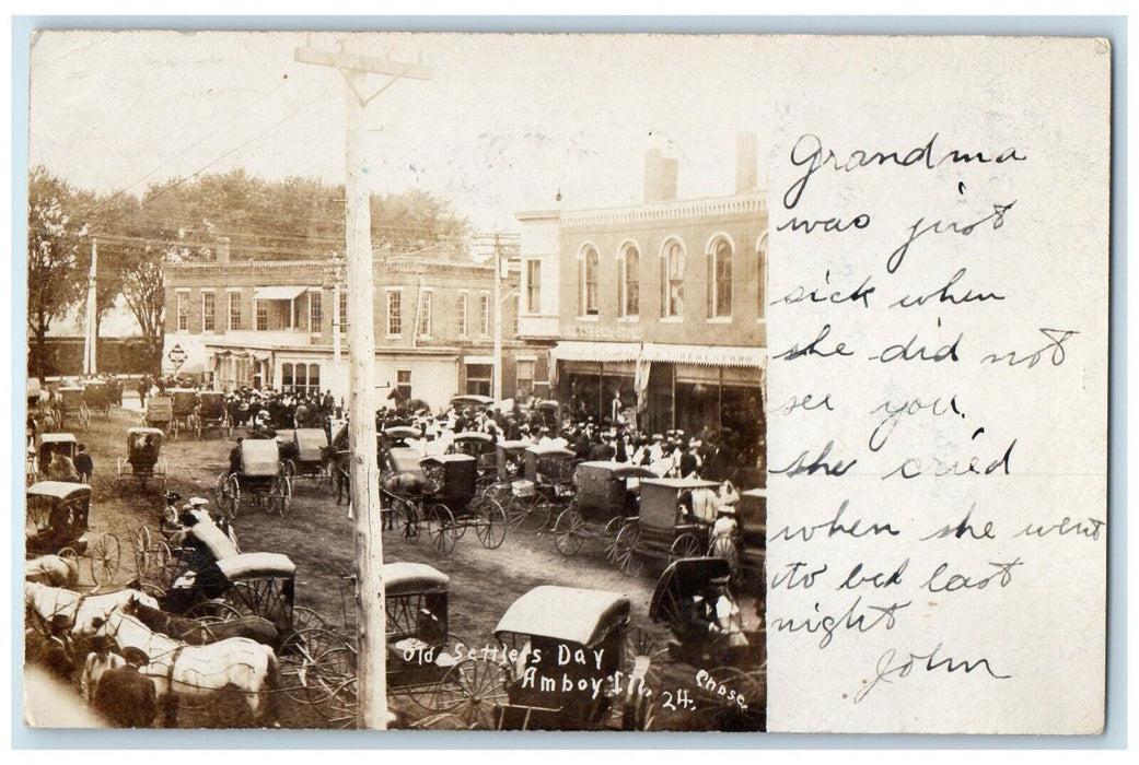 1907 Old Settlers Day Horse Buggy Amboy Illinois IL Chase RPPC Photo Postcard