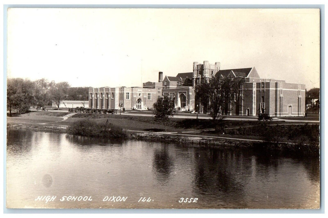 c1940's High School Building Lake Front Dixon IL RPPC Photo Vintage Postcard