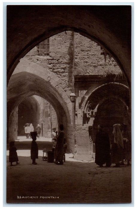 c1940's Ancient Fountain Jerusalem Israel Unposted RPPC Photo Postcard