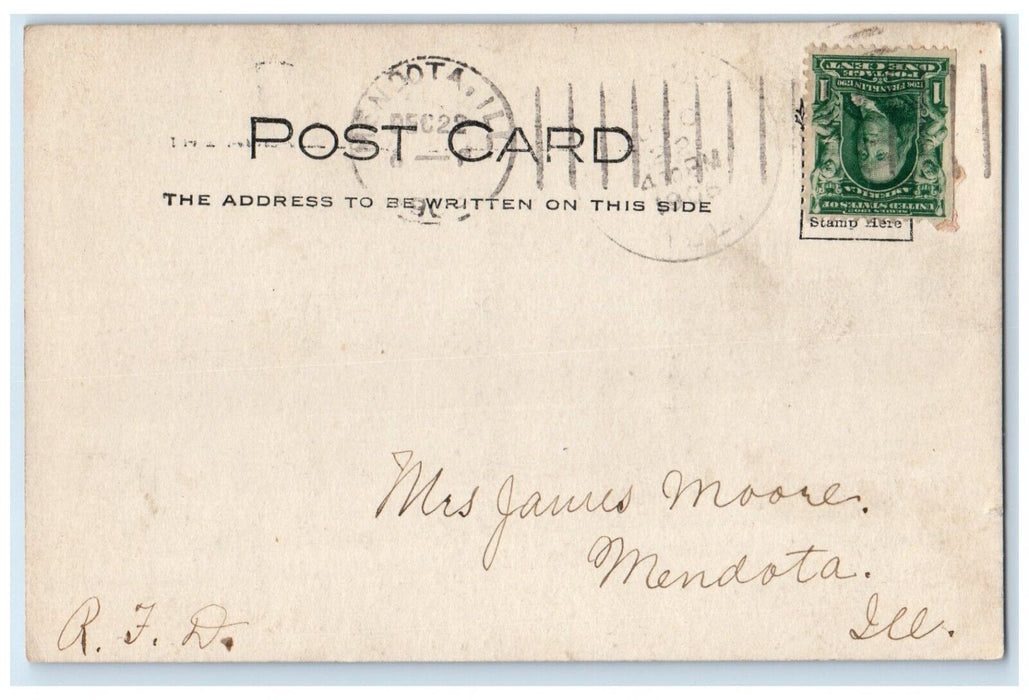 1906 View Of Green River Cow Amboy Mendota Illinois IL Chase RPPC Photo Postcard