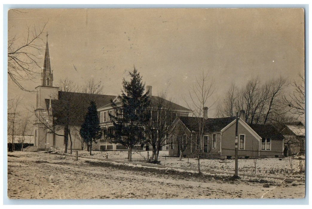 1908 House Church Dirt Road Lee Illinois IL RPPC Photo Posted Antique Postcard