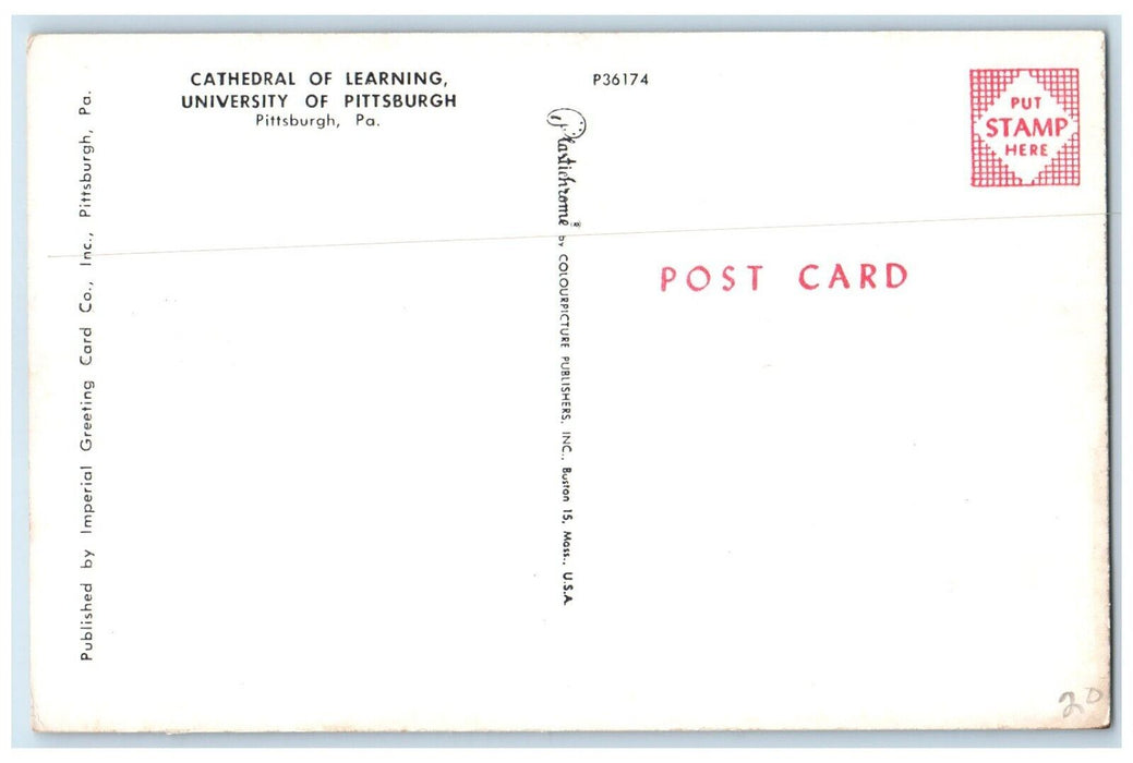 1960 Cathedral Learning University Pittsburgh Pennsylvania PA Vintage Postcard