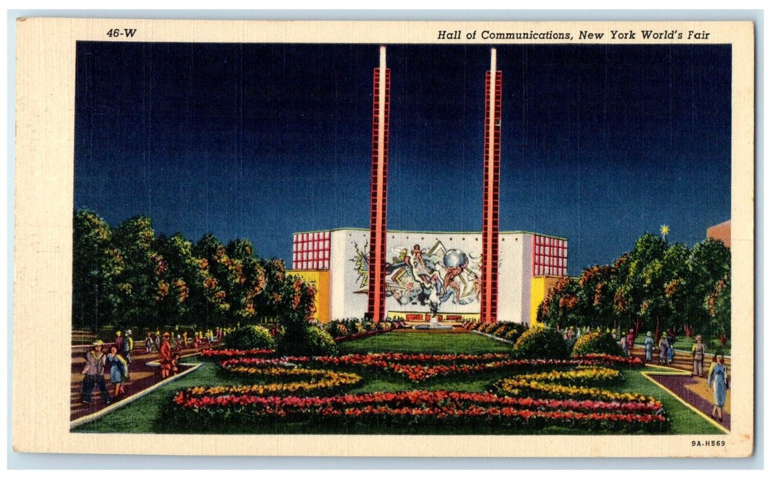 New York World's Fair Hall Of Communications Building Flowers Vintage Postcard