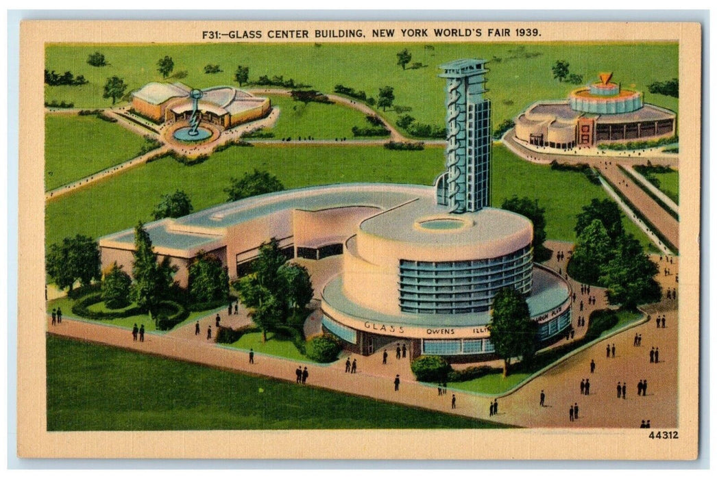 1939 New York World's Fair Glass Center Building View Unposted Vintage Postcard