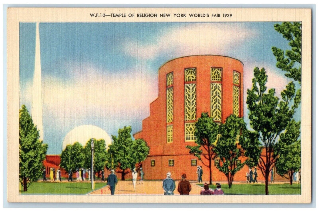 1939 New York World's Fair Temple Of Religion Building Unposted Vintage Postcard