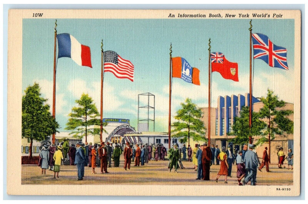 New York World's Fair An Information Booth Flags Unposted Vintage Postcard
