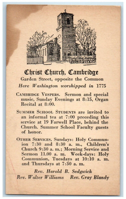 c1940 Christ Church Cambridge Garden Street Washington Vintage Antique Postcard