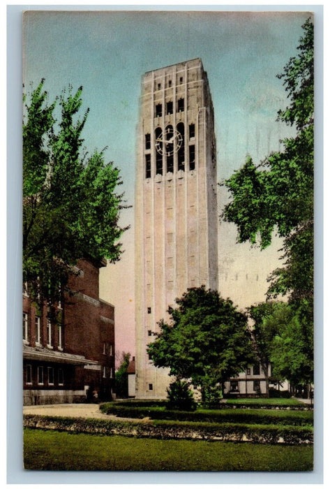 1938 Burton Memorial Tower Charles Baird Carillon Michigan Hand-Colored Postcard