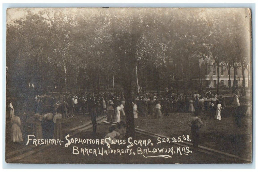 1908 Freshman Sophomore Scrap Baker University Baldwin KS RPPC Photo Postcard