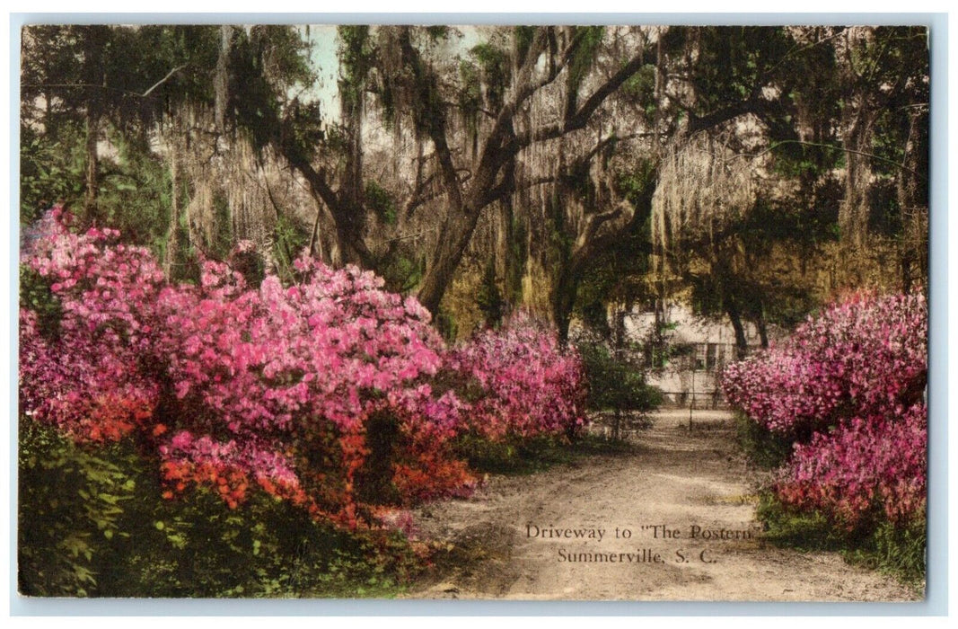 1933 Driveway Postern Summerville South Carolina SC Posted Hand-Colored Postcard