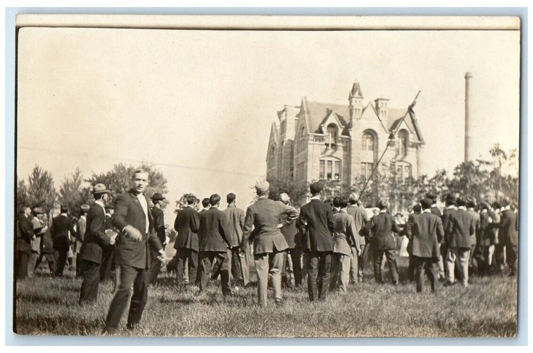 c1910's Southwestern College Building Students Winfield KS RPPC Photo Postcard