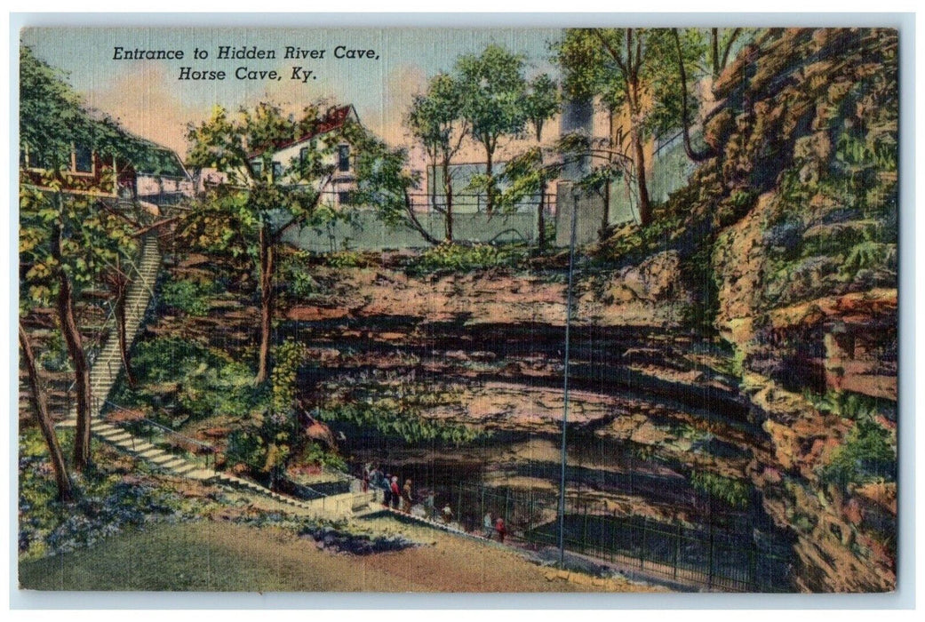 c1940 Entrance Hidden River Cave Underground Cliff Horse Cave Kentucky Postcard