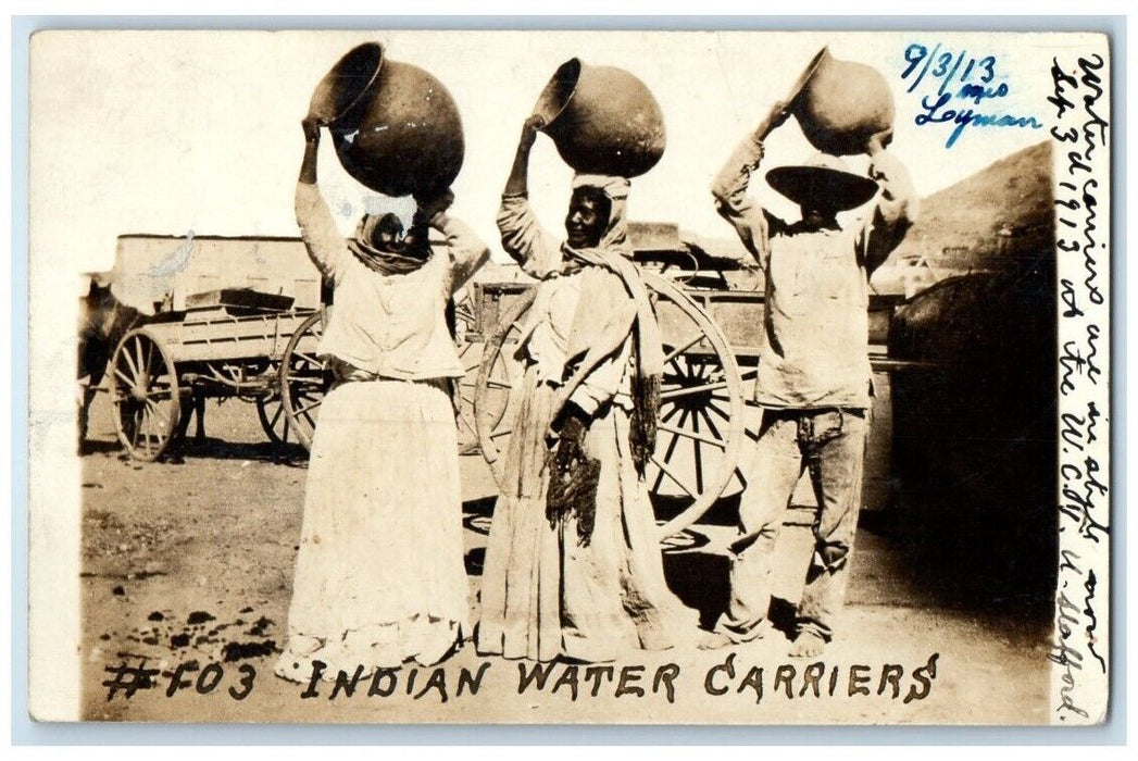 1913 Native American Indian Water Carriers Stafford KS RPPC Photo Postcard