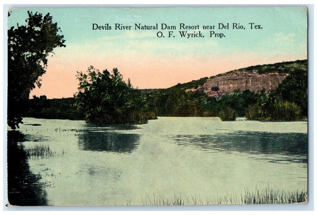 1910 Devil River Natural Dam Resort River Lake Del Rio Texas TX Vintage Postcard