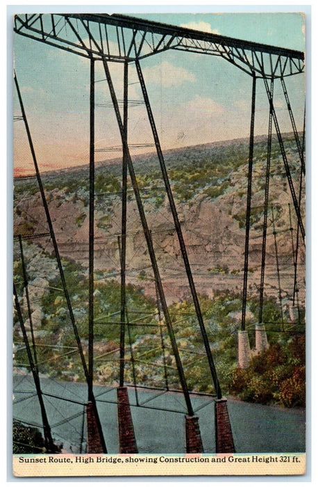 1910 Aerial View Sunset Route High Bridge Construction Texas TX Antique Postcard