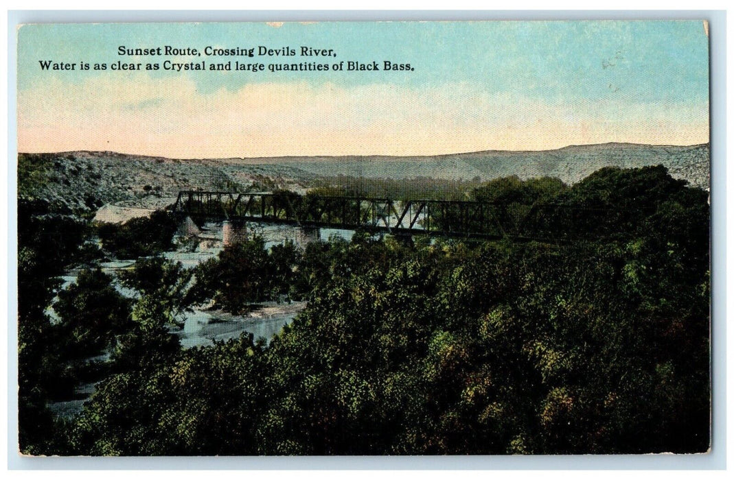 1910 Aerial View Water Clear Sunset Route Crossing Devil River Texas TX Postcard