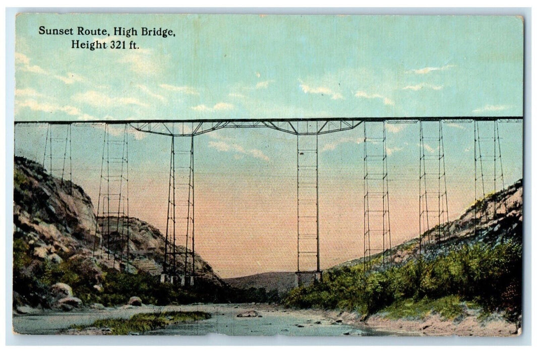 c1910 Sunset Route High Bridge Height 321 FT River Rocks Texas Unposted Postcard