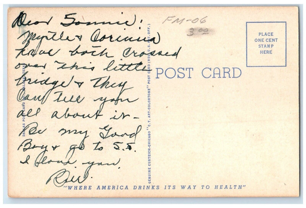 1940 New Suspension Bridge Lover Retreat Mineral Wells Texas TX Antique Postcard