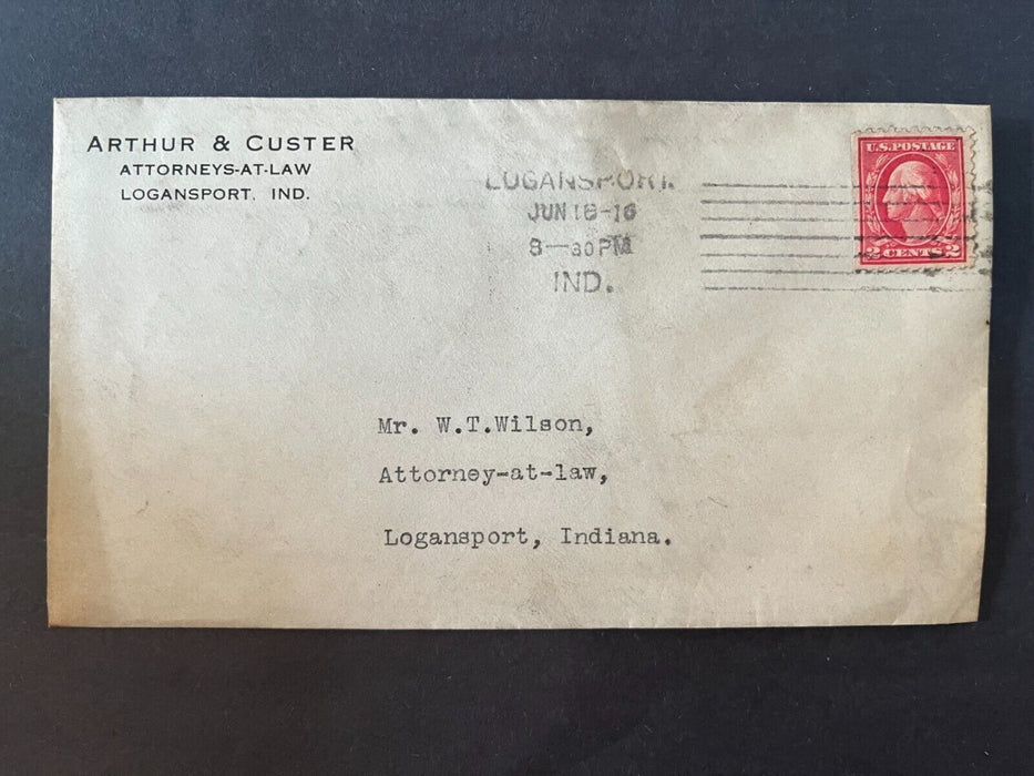 1916 Attorney Arthur & Custer Logansport Indiana Letter Doane Lawyer Cover